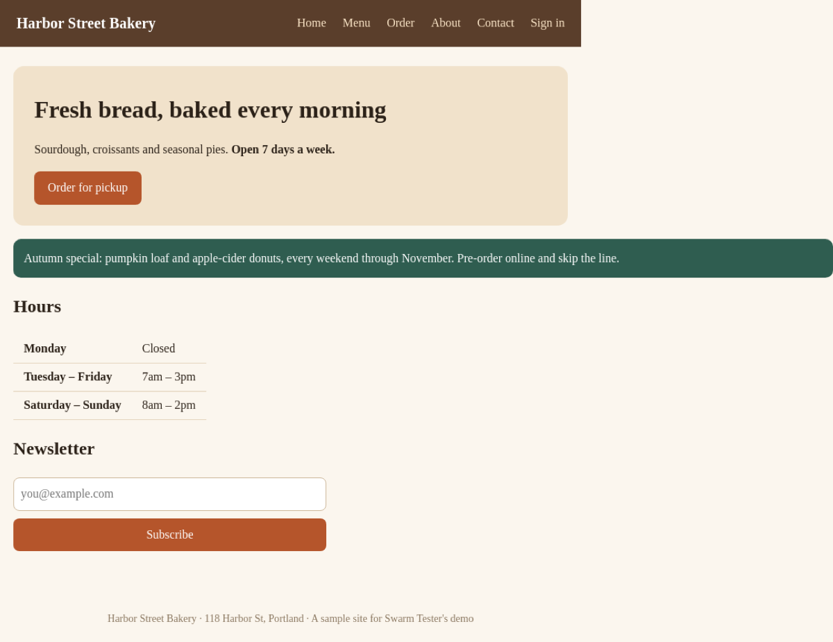 The bakery demo site